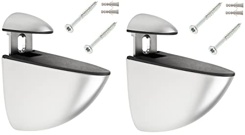 cyclingcolors 2 x Wall Shelf Brackets 55.5 mm Adjustable Pelican Style Metal Matt Chrome Silver Colour with Screws + Dowel for Kitchen Bathroom Furniture Cleat Universal Attachment