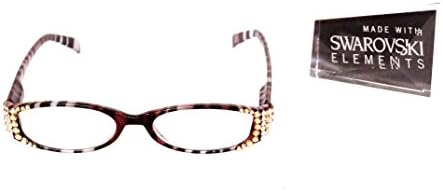 Optical Ladies READING EYEGLASSES Made w SWAROVSKI Crystals Elements Brown Tiger Print Women &amp; Pouch +1.25