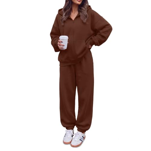 ANYSHE Sweatsuits Women 2 Piece Outfit Lounge Sets, Brown, XS at Amazon