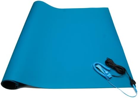 ESDProduct Rubber Mat Kit with Wrist Strap and 15' Ground Cord, 1/16" Thick, 5' Length, 2.5' Width, Blue