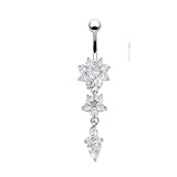 KeyZone Women's Popular Special Crystal Flower Dangle Navel Belly Button Ring Body Piercing Jewelry