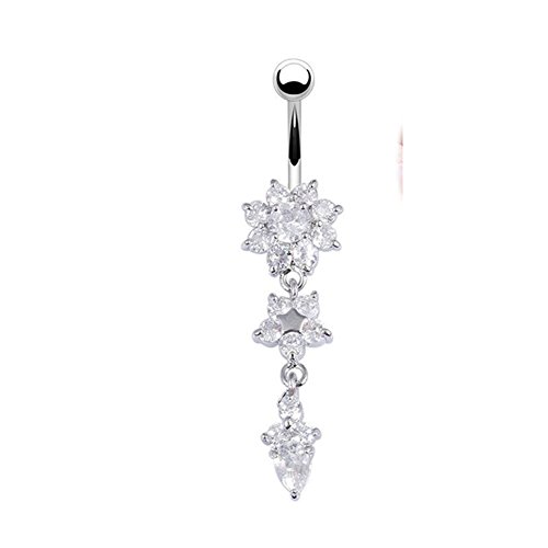 KeyZone Women's Popular Special Crystal Flower Dangle Navel Belly Button Ring Body Piercing Jewelry KeyZone Women's Popular Special Crystal Flower Dangle Navel Belly Button Ring Body Piercing Jewelry