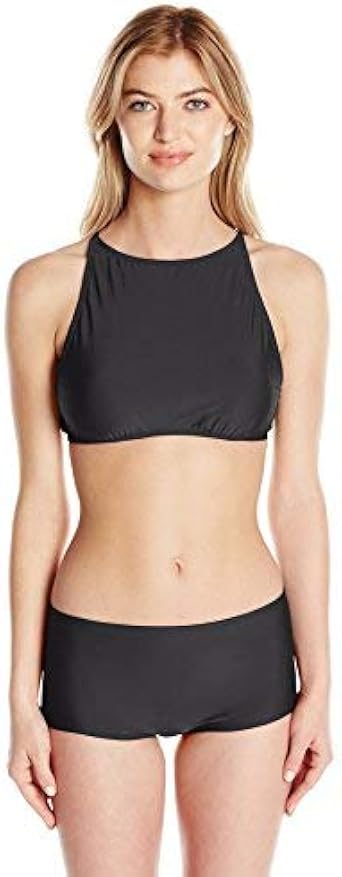 high neck crop swim top