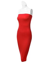 DRESSIS Vestido midi de tubo elastizado Bodycon, sin tirantes, para mujer