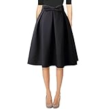Hanlolo Womens Black Skirts Solid Color Vintage Knee Length Pleated Office Skirts  Black 14