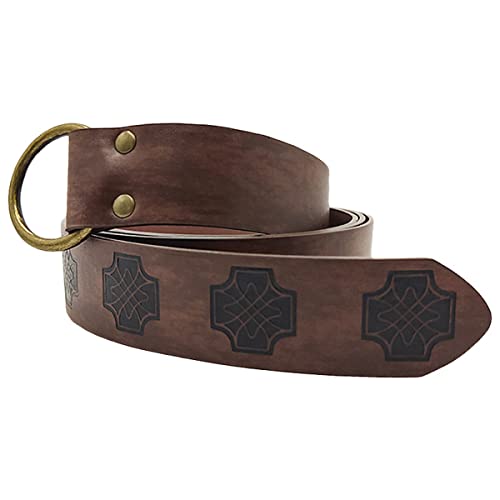 Medieval Embossed PU Leather O Ring Belt, Robe Tunic Waist Belts, Pirate Belt, History Repeats Costume Belt, Retro Renaissance Knight Belt for Viking Cosplay Costume Accessories (Dark brown)