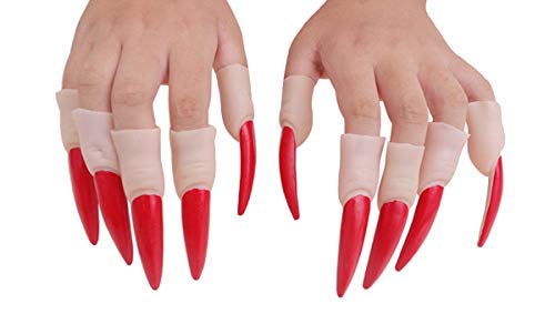 Wowlife False Nail Claw Fake Finger Paw Ring Knuckle Fingertip Finger Claw Ring Zombie Witch Gloves for Halloween Costume Cosplay - Thumbnail 2