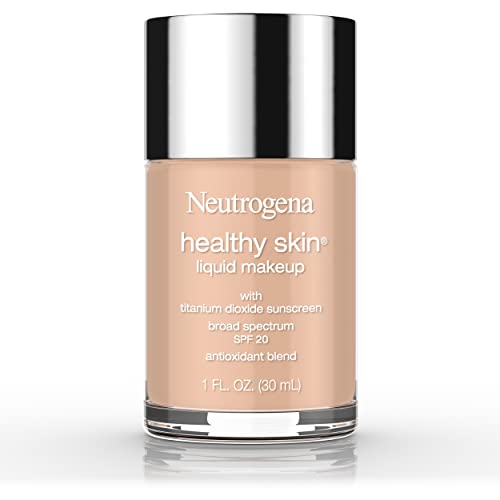 Neutrogena Healthy Skin Liquid Makeup Foundation, Broad Spectrum SPF 20 Sunscreen, Lightweight & Flawless Coverage with Antioxidant Vitamin E & Feverfew, 100 Natural Tan, 1 Fl Oz