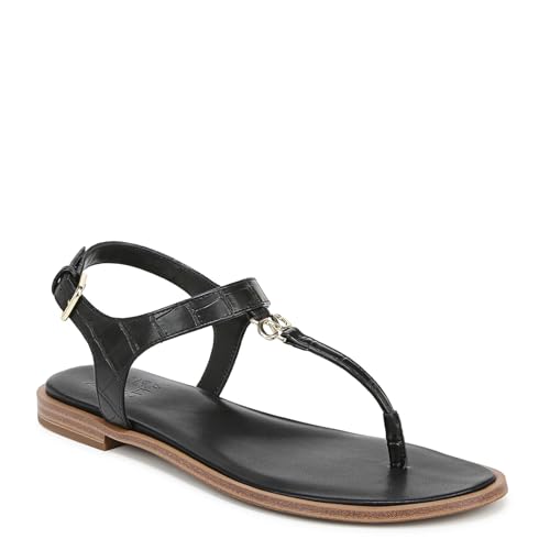 Naturalizer Womens Lizzi Casual Flat Thong Sandal Black Faux Croco 7 W
