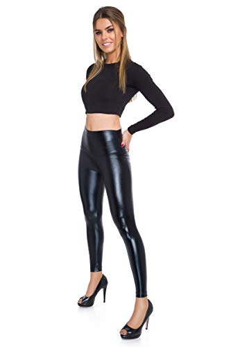 FUTURO FASHION - Knöchellange Leggings mit hohem Bund - sexy Latex-Lederimitat - matt & glänzender Wet-Look - Schwarz… – Bild 3