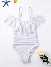 ZINPRETTY Traje de baño de una pieza con control de abdomen y hombros descubiertos con volantes