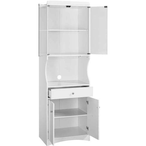 Home Source Industries TIF10208MIC Microwave Cart with Lots of Storage and Glass-Door on Upper Shelves, White