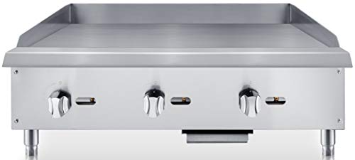 Chef's Exclusive CE786 Commercial Countertop Stainless Steel 36 inch Heavy Duty Manual Griddle Grill Liquid Propane LP Gas, 90,000 BTU per Hour 26KW, Metallic