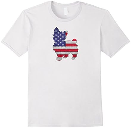 Mens Patriotic YORKIE American Flag Embroidery T-Shirt 2XL White