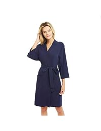U2SKIIN Kimono Albornoz para dama con mangas 3 4, ligero algodón corto bata de dama ropa larga para spa baño boda