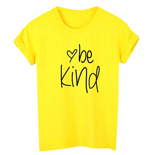 TWGONE Be Kind Tshirts Women Cute Graphic Blessed Shirt Letter Print Short Sleeve Tops Blouse Tee(Large,Yellow) - Thumbnail 2