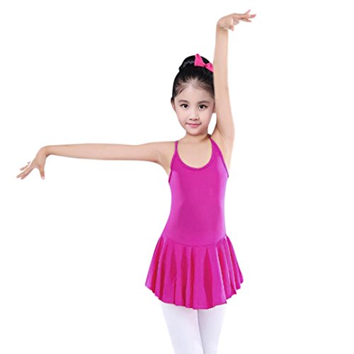 Bance Leotards with Skirt for Girls(Age 3Y-7Y),Kintaz 2018 Girls' Short Sleeve Camisole Ballet Dress Skirted Leotard Dance Costumes (Hot Pink, Size:4T)