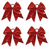 CN Sequin Cheer Bow Big School Color Hair Bow With Elastic Tie For Cheerleading Girls