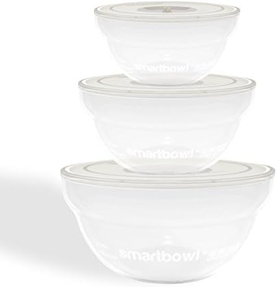 Smartbowl Revolutionary Cooking and Storage System | 3-Piece Set | Blown Borosilicate Glass Bowls | BPA-Free Silicone Lids