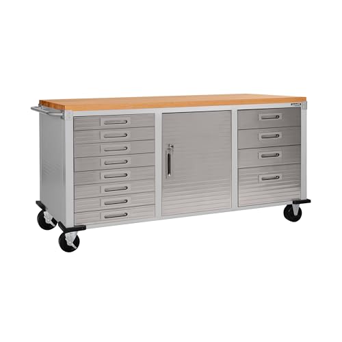 Seville Classics UltraHD Fahrbare Werkbank mit 12 Schubladen, für Büro, Garage, Werkstatt, 182,9 x 50,8 x 95,2 cm, Granit