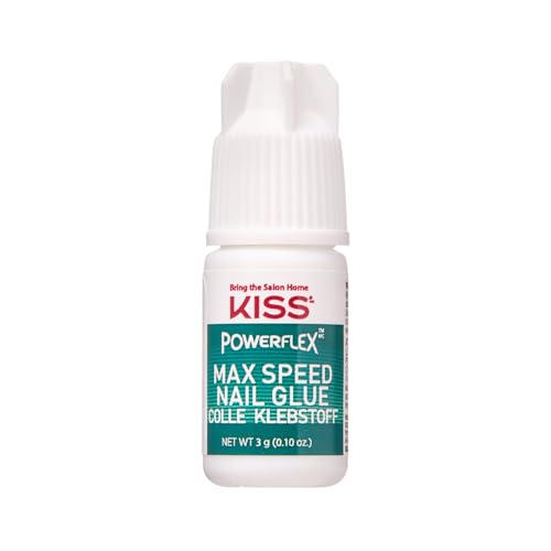KISS PowerFlex Maximum Speed Nail Glue - Fast Drying Adhesive for Glue-On Nails & Repairs with Nozzle Tip Applicator, Ideal for Tips & Wraps, Net Wt. 0.10 oz (3g)