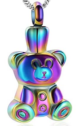 Cremation Jewelry Urn Necklaces for Ashes - Stainless Steel Teddy Bear Pendant Keepsake Memorial Pet Ashes Holder