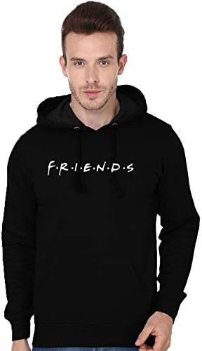 BuenoModa Black Cotton Hooded Friends Printed Sweatshirt for Men