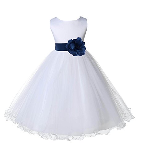 Wedding Pageant White Flower Girl Rattail Edge Tulle Dress 829s 4