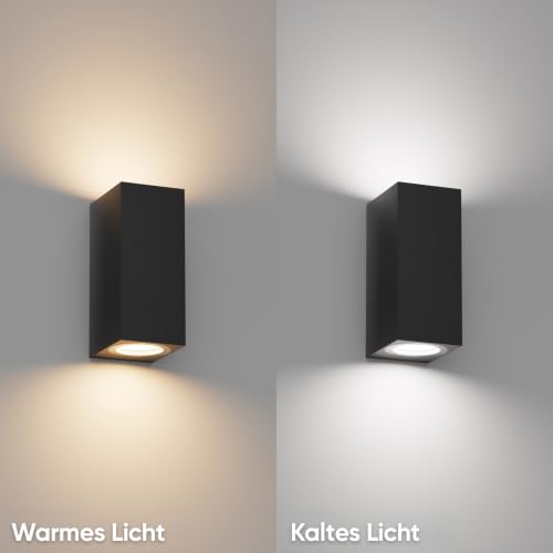 Klighten Pack of 4 Black Wall Light Outdoor Indoor Waterproof IP65 Modern Outdoor Wall Lamp Aluminium Square Outdoor Light Wall Up Down GU10 Socket Outdoor Wall Light without Bulb
