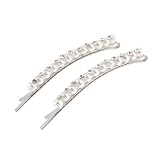 Ladies White Faux Pearls Lnlaid Metal Single Prong Headwear Hair Pin Clip 2 Pcs