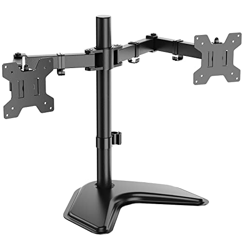 WALI Monitor Halterung 2 Monitore für bis 27 Zoll Bildschirm,Bildschirmhalterung 2 Monitore mit Freistehender Sockel,Höhenverstellbar Neigbar Schwenkb