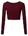 Doublju Fitted Round Neck & Mockneck Crop Top BURGUNDY LARGE