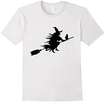 Men's Wicked Witch Broomstick Cat T-shirt Salem Trials Flying 2XL White