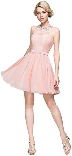 Fanny Womens Halter Short Prom Dresses 2017 Lace Chiffon Bow Crysatl Sequins Beaded Cheap Homecoming Dress Pink 12