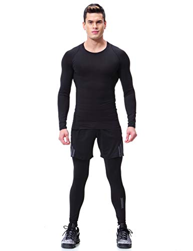 image for Lavento Men's Compression Shirts Baselayer Crewneck Long-Sleeve Dry Fi