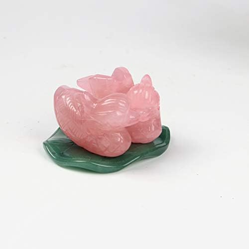 crystal Art Garden Rose Quartz Carved Mandarin Duck, caved Mandarin Duck Couple with Green Jade Base, Gemstone Decoration, Wedding Gift