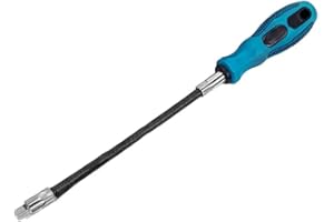 Flexible Socket Screwdriver with /4" Square Adapter, Bendable 200mm Shaft & Soft Grip Rubber Handle for Tight/Awkward Spaces 