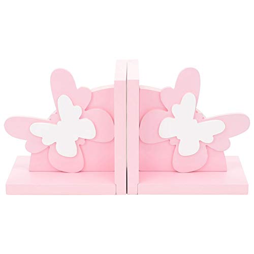 MAGO Cute Butterfly Shape Bookend Shelf for Home Office Library School Study Decoration Gift,Wooden,Pink