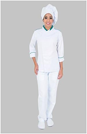 DAM UNIFORMS Women´s Long Sleeves White Details Green Modern Chef Coat