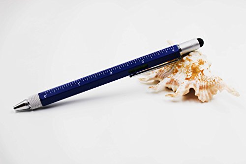 6 in 1 Multitool Pen with Gift Box - Includes 1 Ballpoint Pen, Universal Stylus Pen, Ruler,Flat and Phillips Screwdriver Bit, Level Gauge - The Perfect Multi-Function Gadget (Matte blue)