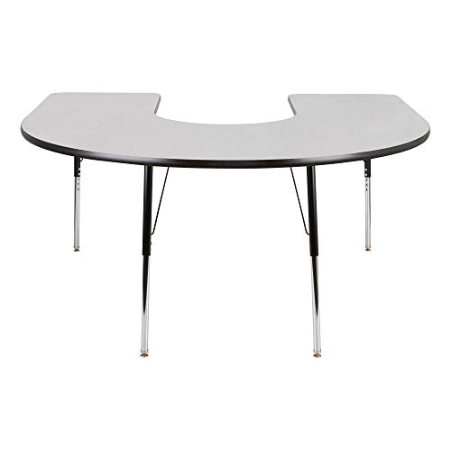 Horseshoe Adjustable Height School Classroom Activity Table - Gray Nebula Top/Black Edge