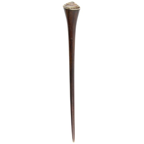 Evolatree Natural Wood Hair Pin - Hand Carved Wooden Hair Stick with Unique Shell - Tigers Eye Brown & Cream - 7"
