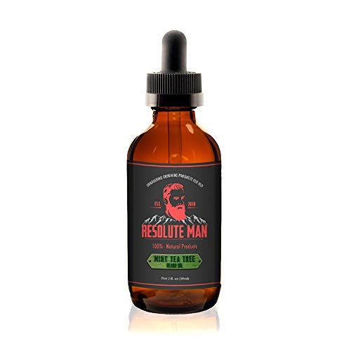 Resolute Man Handmade Mint Tea Tree Beard Oil - Leave in Conditioner, Made with 9 Premium Oil Jojoba, Argon, Vitamin E. Soften, Strengthen & Moisturize Your Beard, Mustache and Skin, 2 oz