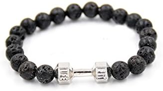 SS Fitness Barbell Elastic Men Women Sports Bracelet 8mm Black Beads (B: Style White)
