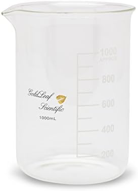 Goldleaf Scientific GLA1E3BF Borosilicate Glass Beaker with White Graduations, 1000mL