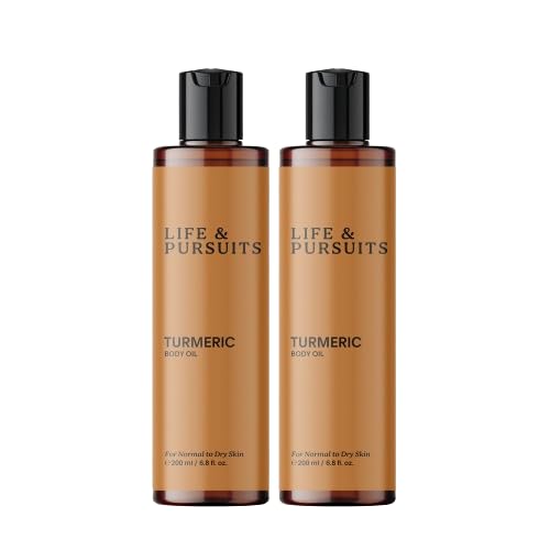 Life & Pursuits Turmeric Body Oil 200 ml X 2 - Ayurvedic Natural Body Massage Oil with Vitamin E, Coconut Oil, Almond & Squalane| Reduces Dark Spots, Brightens Skin, Hydrates & Moisturizes Dry Skin