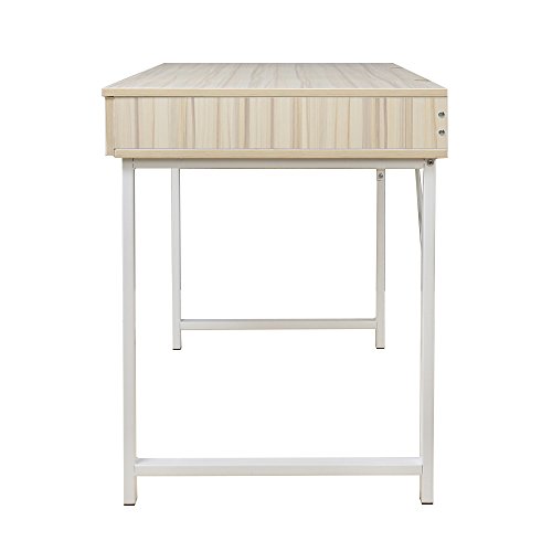 Dland Home Office Computer Desk with 2 Drawers 858-MW, Composite Wood Board with Metal Frame, Maple White Leg, 47" Medium Size, 1 Pack
