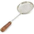 PUTHAK Stainless Steel Boondi Jhara with Wooden Handle (6 inch Diameter) for Ladoo Making Strainer (Steel Pack of 1), Large