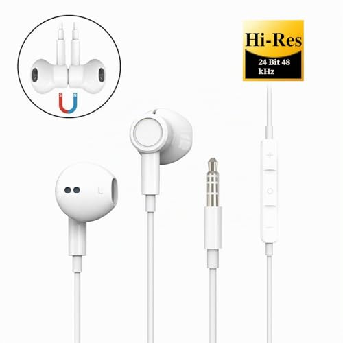 3.5 mm Magnetic In-Ear Headphones with Cable, Microphone and Volume Control for iPhone, iPod, iPad, MP3, Huawei, Samsung, Lightweight