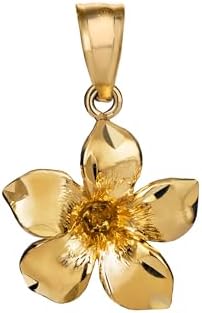 Amazon.com: 14K Solid Yellow Gold Hawaiian Hibiscus Flower Pendant